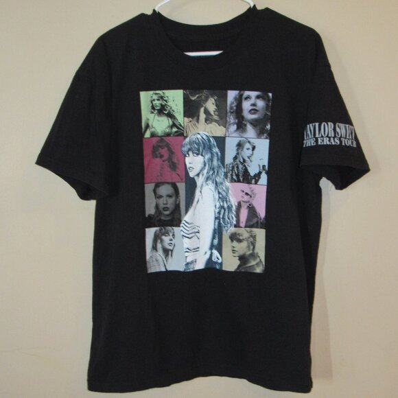 Taylor Swift The Eras Tour T Shirt Size Large Black Official Merch Double Sided - Picture 1 of 3